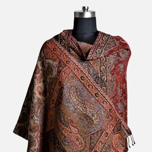 Paisley Floral Shawl, Camel Wool Shawl, Double Sided Shawl, Handwoven Shawl, Reversible Wool Shawl, Blanket Meditation Shawl, Gift Ideas