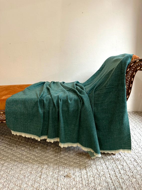 Aqua Green Blanket, Reversible Blanket, Cashmere Throw, Blanket