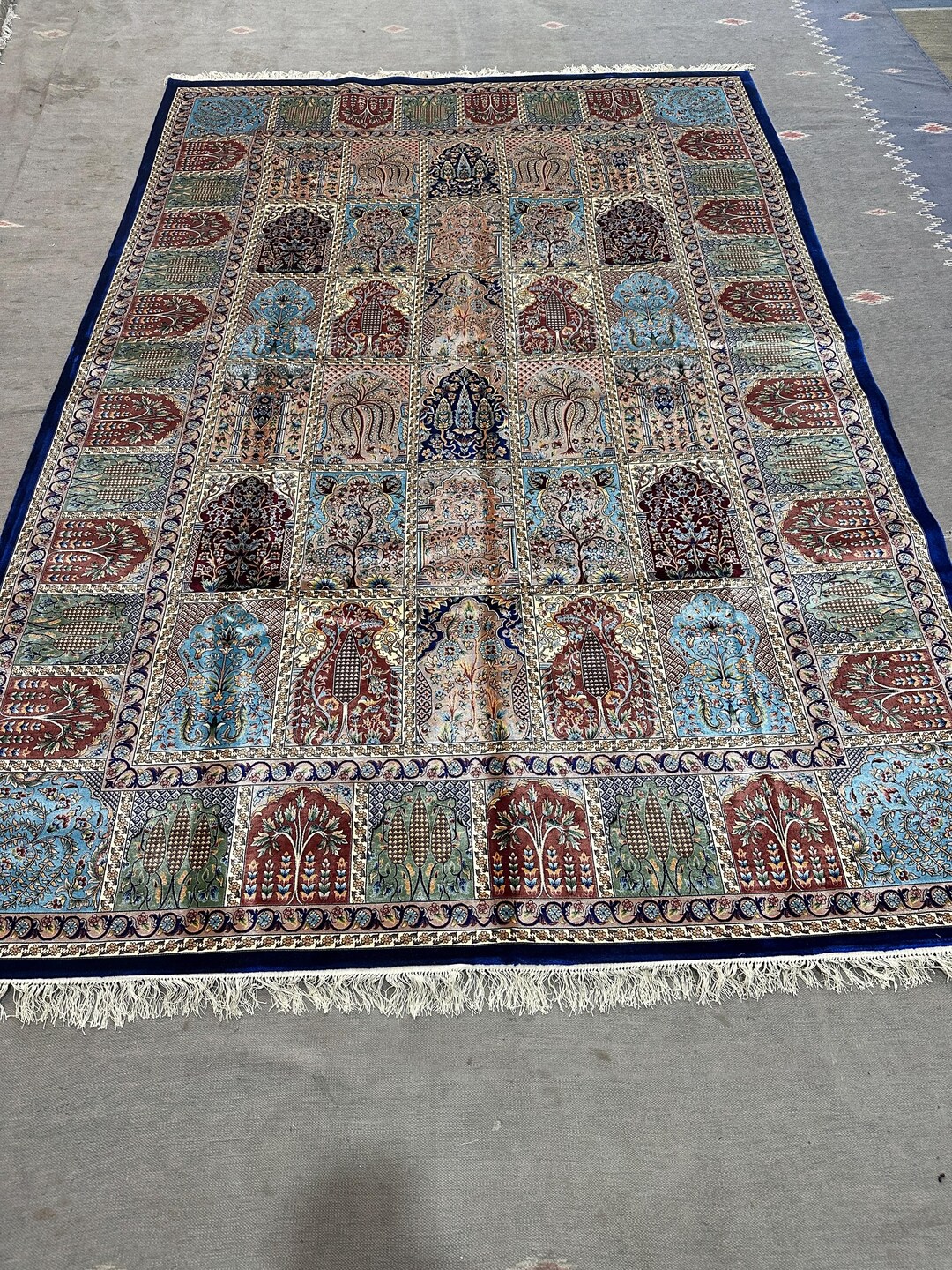 Kashmiri Garden Panel Rug Blue Border\multicolor Kashmiri Carpet\tree ...