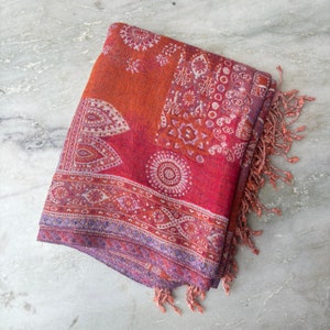 Handwoven Jamawar Shawl, Unisex Wool Shawl,  Meditation Prayer Shawl Blanket, Jamawar Shawl, Jamawar Wrap, Jamawar Throw, Gift for Her