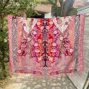 Double sided shawl, Handwoven Shawl, Jamawar Shawl, Unisex Shawl, Meditation Prayer Shawl Blanket, Jamawar Wrap, Jamawar Throw, Gift for Her