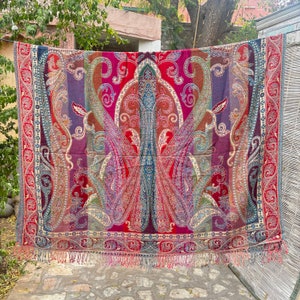 Paisley Handwoven Jamawar Shawl, Boiled wool shawl, Unisex  Shawl,  Meditation Prayer Shawl, Jamawar Wrap, Jamawar Throw, Gift for Her
