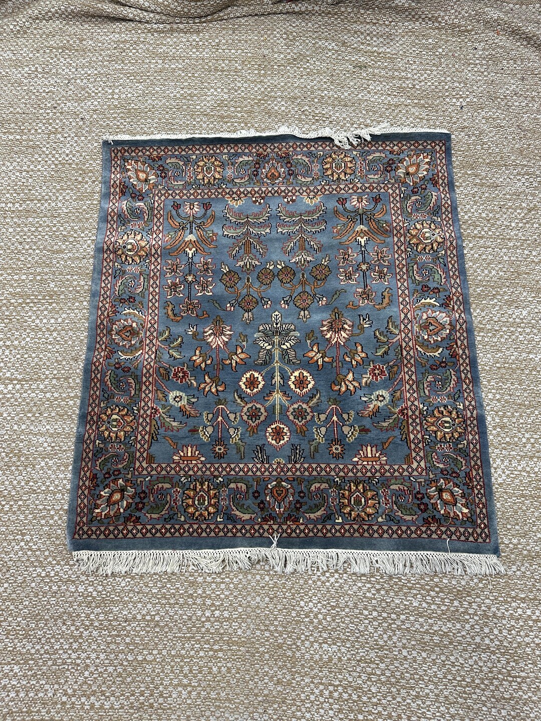 Handwoven Yoga Runner Rug\vintage Blue Floral Carpet\oriental Wool ...