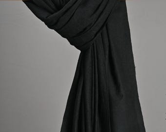 Black on Black Royal Pashmina with Intricate Sozni Hand embroidery, Marvelous Piece of Art, Super fine Indian Cashmere, Geometric Design