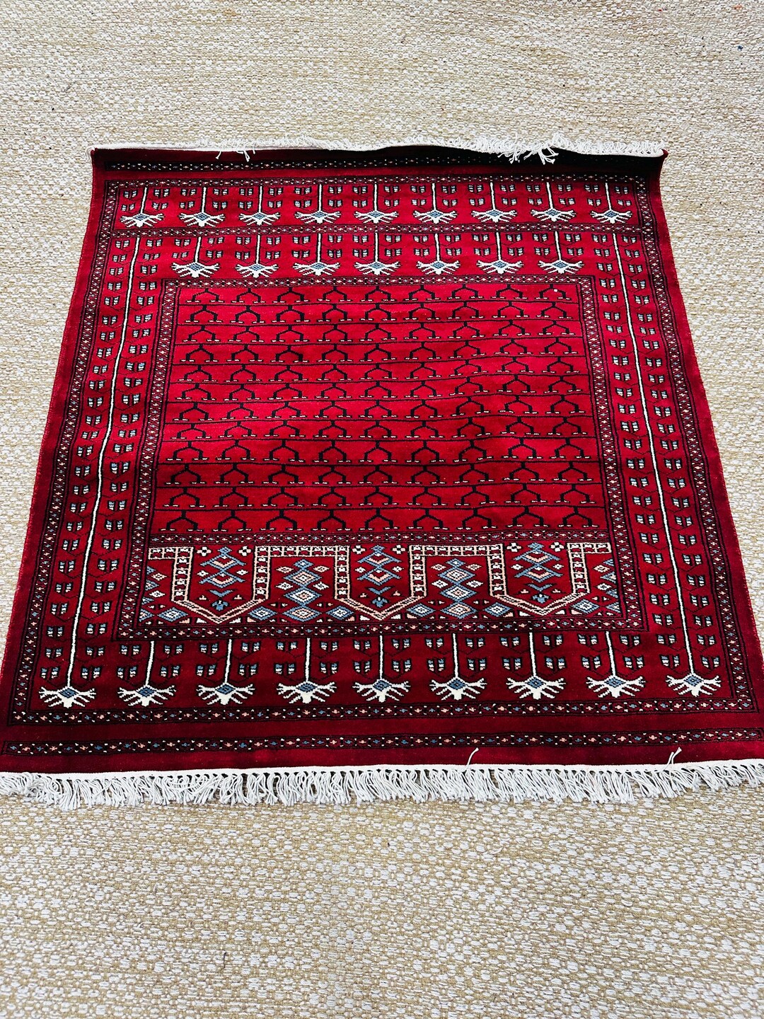 Vintage Red Bokhara Style Rug\handmade Wool Tribal Oriental Carpet ...