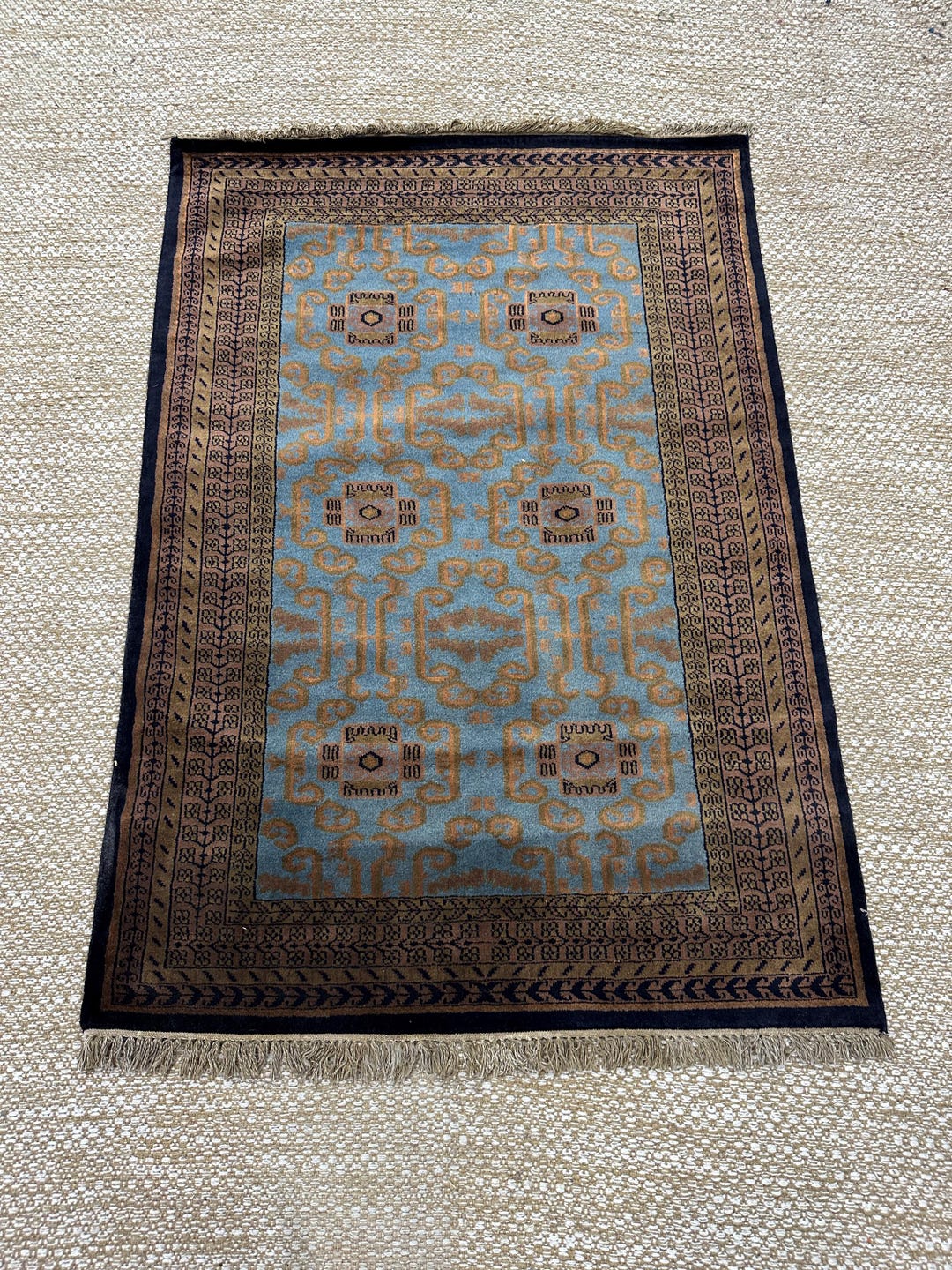 Indian Style Rug Pattern Vintage Kashmiri Made Wool Rug\blue Geometric Carpet\handmade India ...