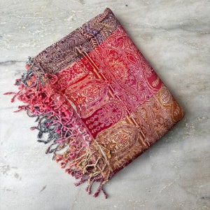 Jamawar Shawl, Reversible Shawl, Boiled Wool Shawl, Unisex Shawl, Meditation Prayer Shawl Blanket, Jamawar Wrap, Jamawar Throw, Gift for Her