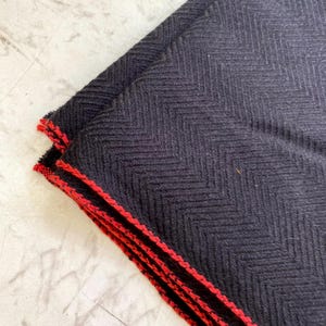 Modern Merino Wool, Luxury Wool Cover up, Warm Wraps, Wool Stole, Fashionable Unisex Stole, Dark Black Color with red border Zig Zac Shawl