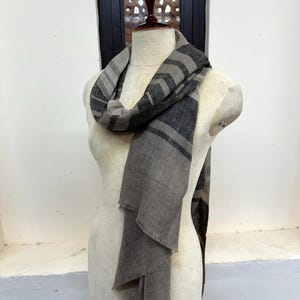 Stripe Design Soft Pashmina Scarf, Unisex Scarf, Light Tone Scarf, Stripe Pattern Warm Scarf, Black, Gray and Beige Color Combination Scarf