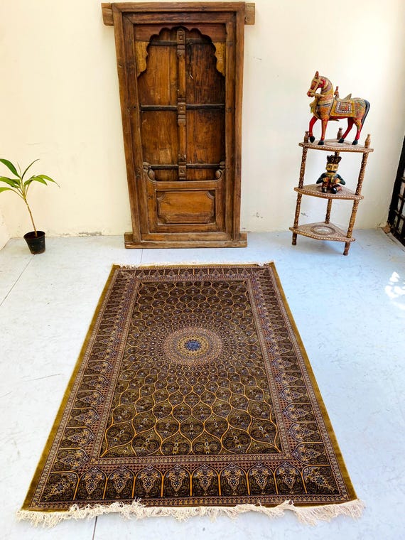 6 x 4 ft Teppich, Dunkelbeiger Teppich, Kashmiri Klassiker,  Sonderkollektion, Bambus-Seidenteppich, Orientteppiche, Kaschmir-Designs,  Teppich fr Zimmer - Etsy.de