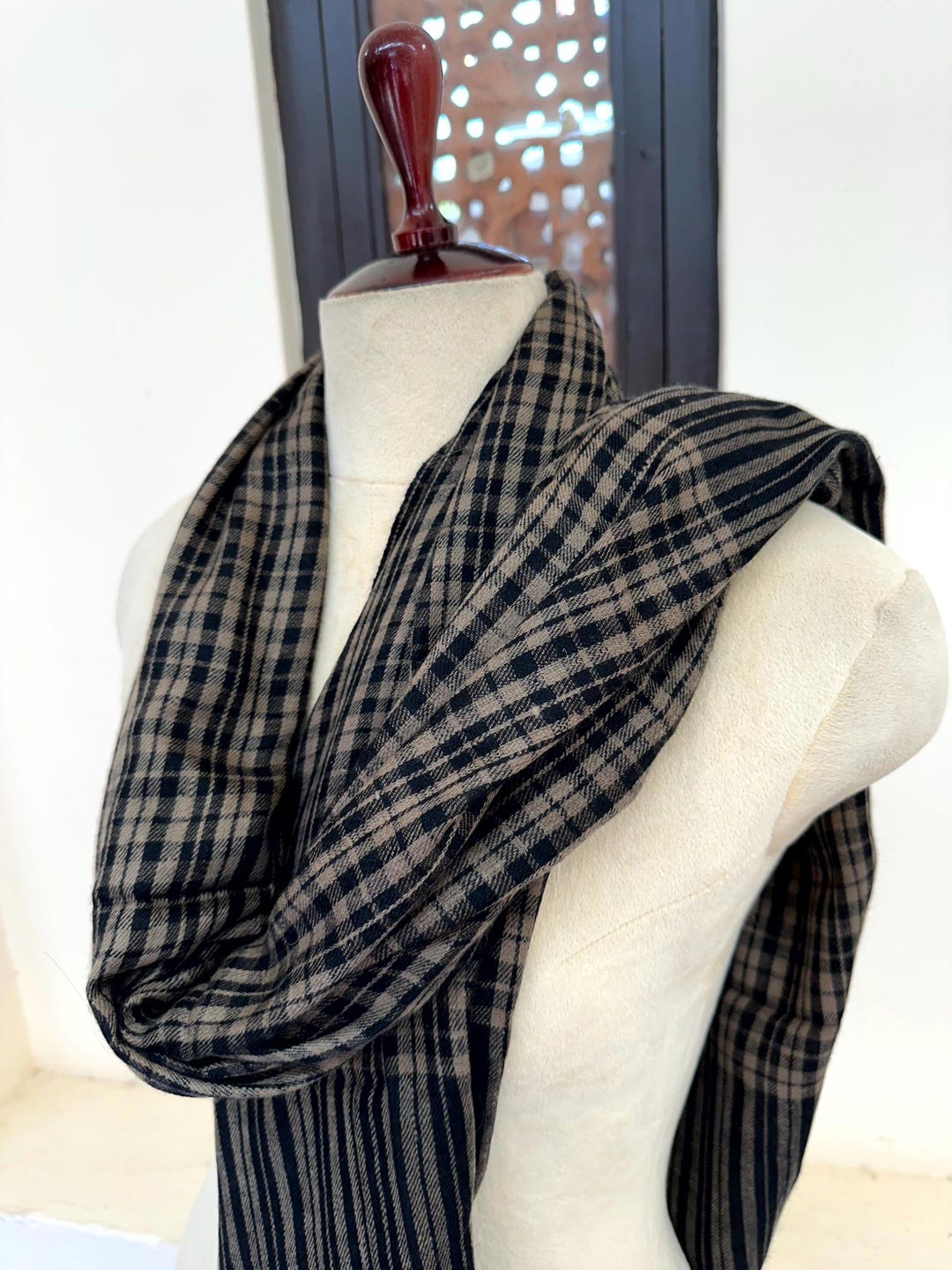 Light Tone Scarf, Checks Pattern Scarf, Blue and Gray Color Scarf ...