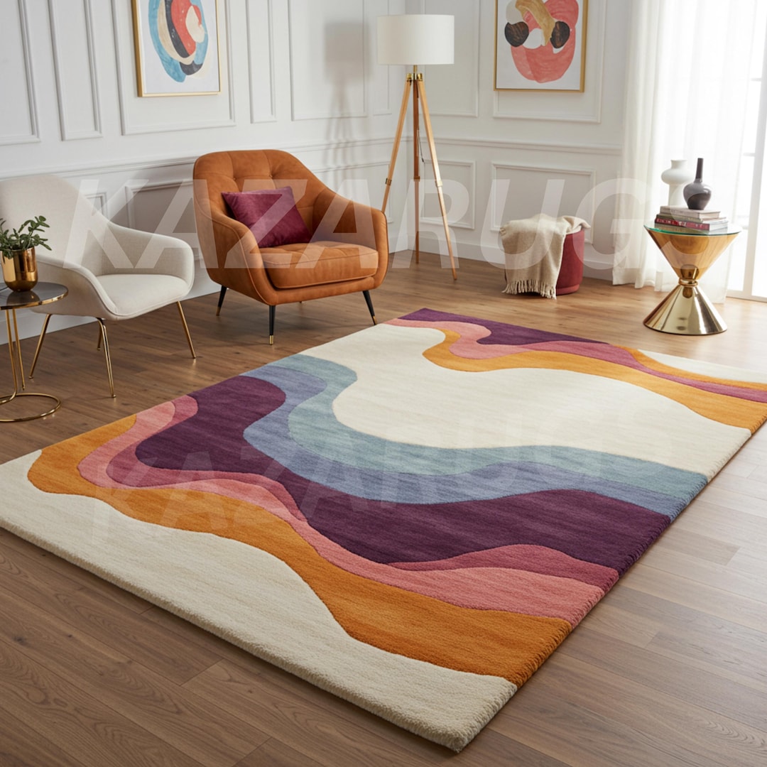 Ocean Fluid Hand-tufted Wool Rug Rectangular Shape Multicolour 8x10 ...