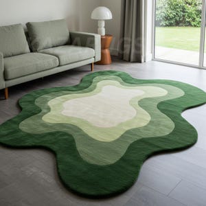 Modern Organic Hand-Tufted Wool Rug Irregular Shape Green Color 8X10 Area Rug for living funky room.