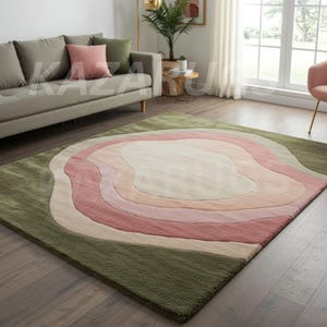 Artistic Curves Abstract Hand-Tufted Wool Rug Soft Tones Area Rug 8X10 Area Rug for living funky room.