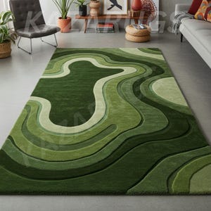 Organic Wave Green Hand-Tufted Wool Rug - Modern Abstract Area Rug for Living Room & Nature-Inspired Decor