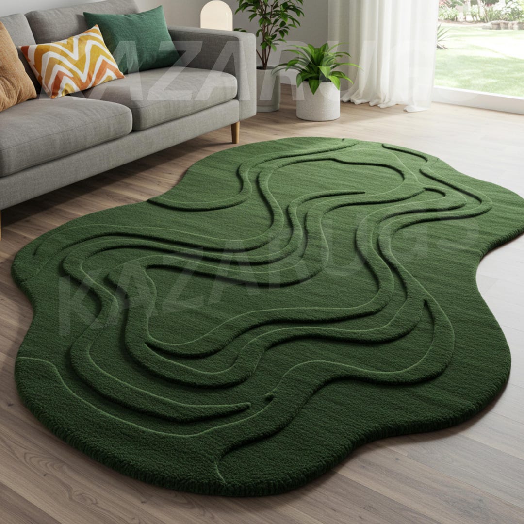 Deep Color Rug Deep Green Rug Abstract Rug Topography Rug Hand-tufted Rug Soft Wool ...