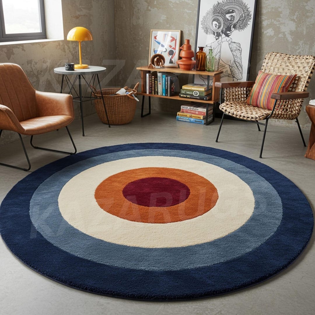 Target Circle Rugs Mid-century Modern Target Circle Rug - Hand-tufted Wool Blue Color 8X10 ...