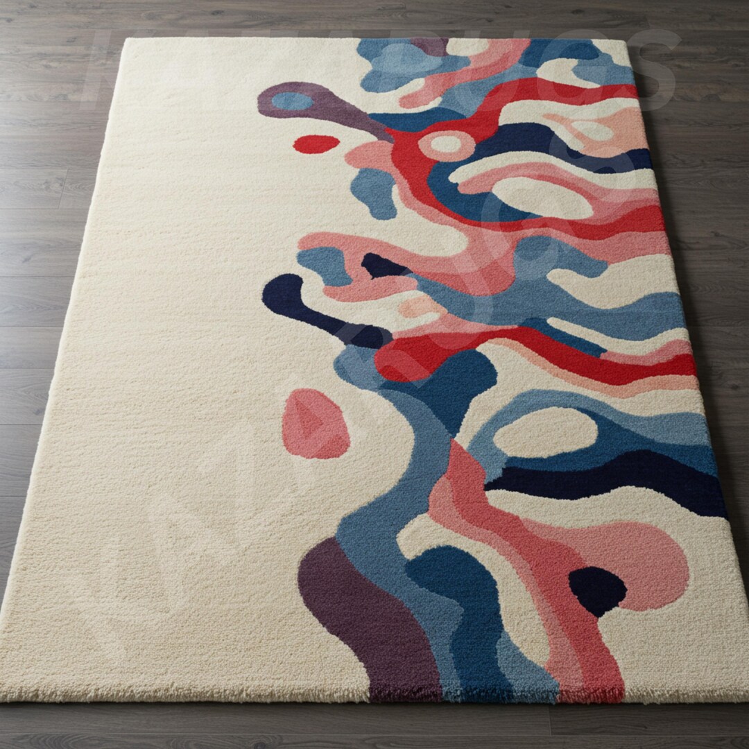 Abstract Hand-tufted Wool Rug | Modern Fluid Area Rug | Beige and ...