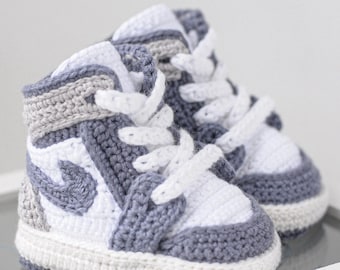Baby Booties Jordan Stile  Crochet Unisex Crochet Baby Booty Shoe Shower Gift newborn baby shoe sneakers chucks baby girl boy footwear