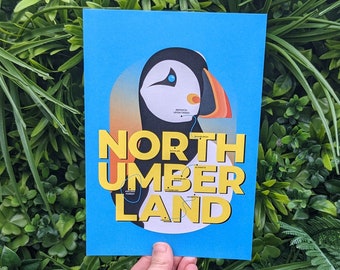 Northumberland puffin A5/A4 city print | Illustrated print | Gift