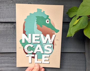 Newcastle seahorse A5/A4 city print | Illustrated print | Gift