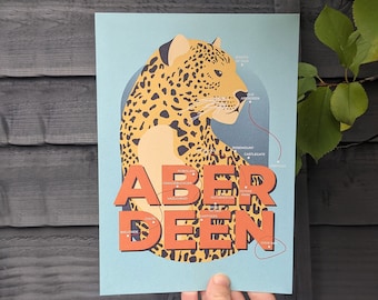 Aberdeen leopard A5/A4 city print | Illustrated print | Gift