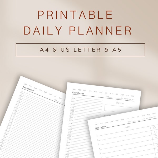 Printable Daily Planner Hourly Planner A4 A5 Letter Minimalist 24 Hour Planner Productivity Planner AM PM Daily Template