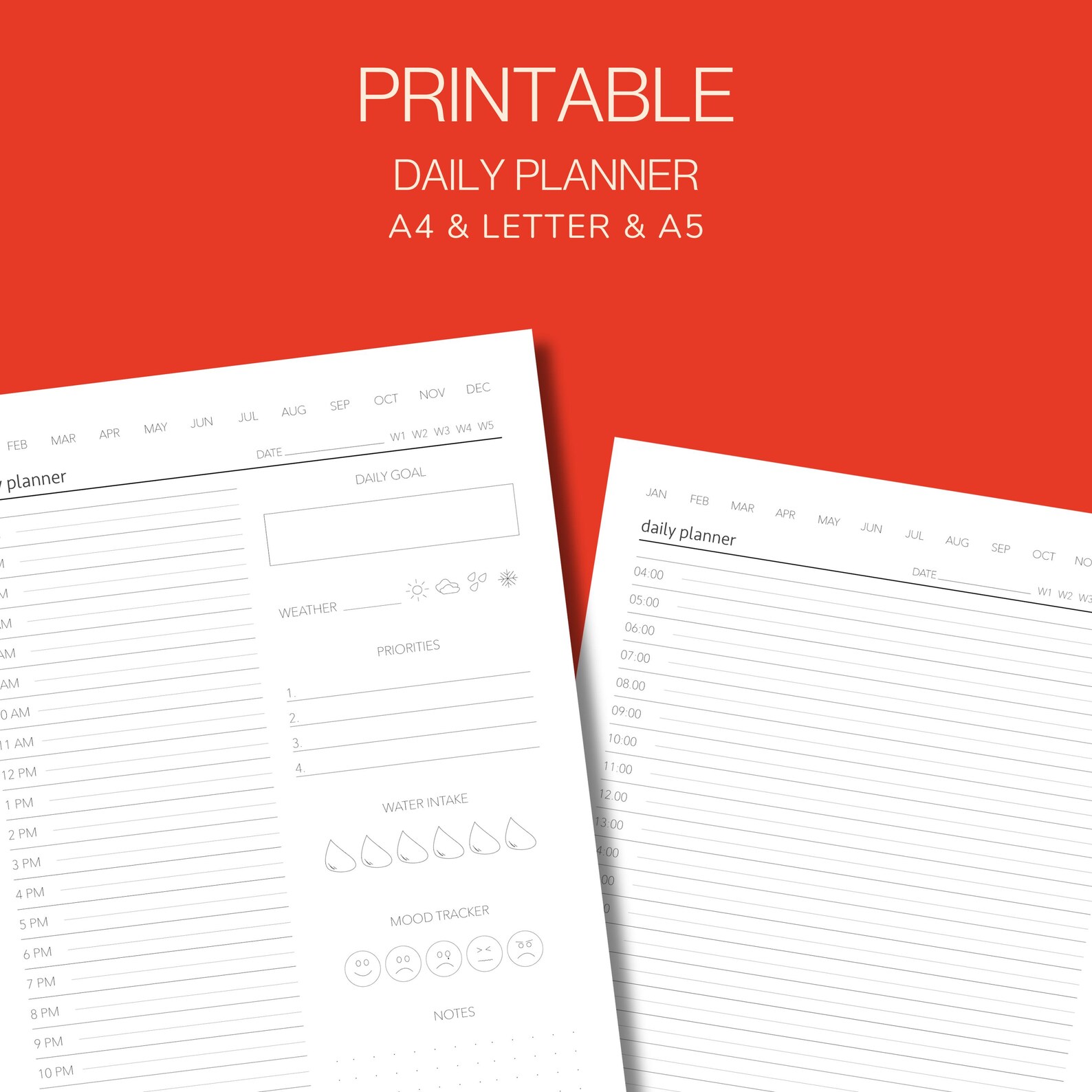Printable Daily Planner Hourly Planner A4 A5 Letter Minimalist 24 Hour ...