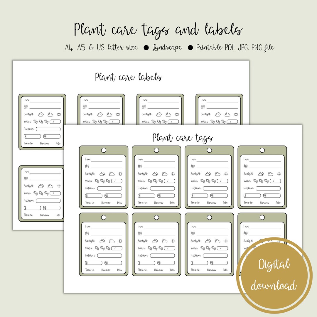Plant Care Tags, Plant Care Label, Printable Houseplant Tag, Indoor