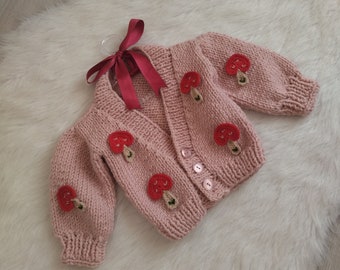 Mushroom Baby Cardigan, Children's Winter Sweater, Modern, Cotton, Trend  Baby Clothing, Crochet 3D Mushroom Knitting, Patches Sweater
