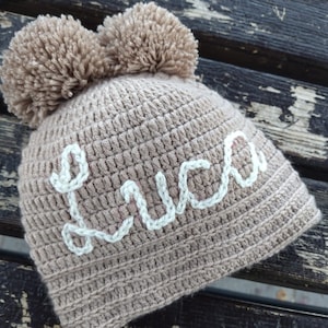 Customizable Crochet Baby Beanie,Name Embroidered Baby Toddler Beanie, Embroidered Newborn Hat,Newborn Knitted Beanie,Pompom Hat,Baby Gift