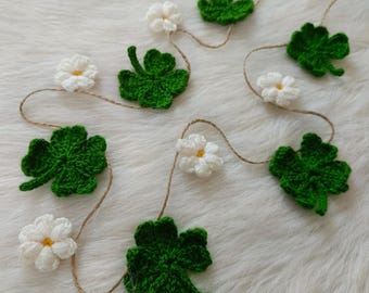 Crochet Shamrock Garland: Irish Clover & Daisy Bunting