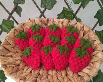 3D Crochet Strawberry Applique: Red Fruit Ornament, Embellishment