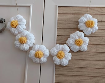 White Velvet Crochet Daisy Garland: Nursery Banner, Floral Decor