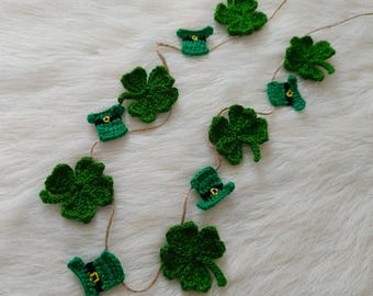 Crochet St Patricks Clover Garland: Green Shamrock Bunting