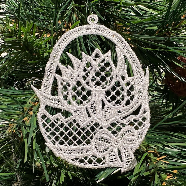 Easter Tree Ornament | Lace Easter Egg Basket with Tulips Ornament | Elegant Embroidered Lace Easter Tree Ornament