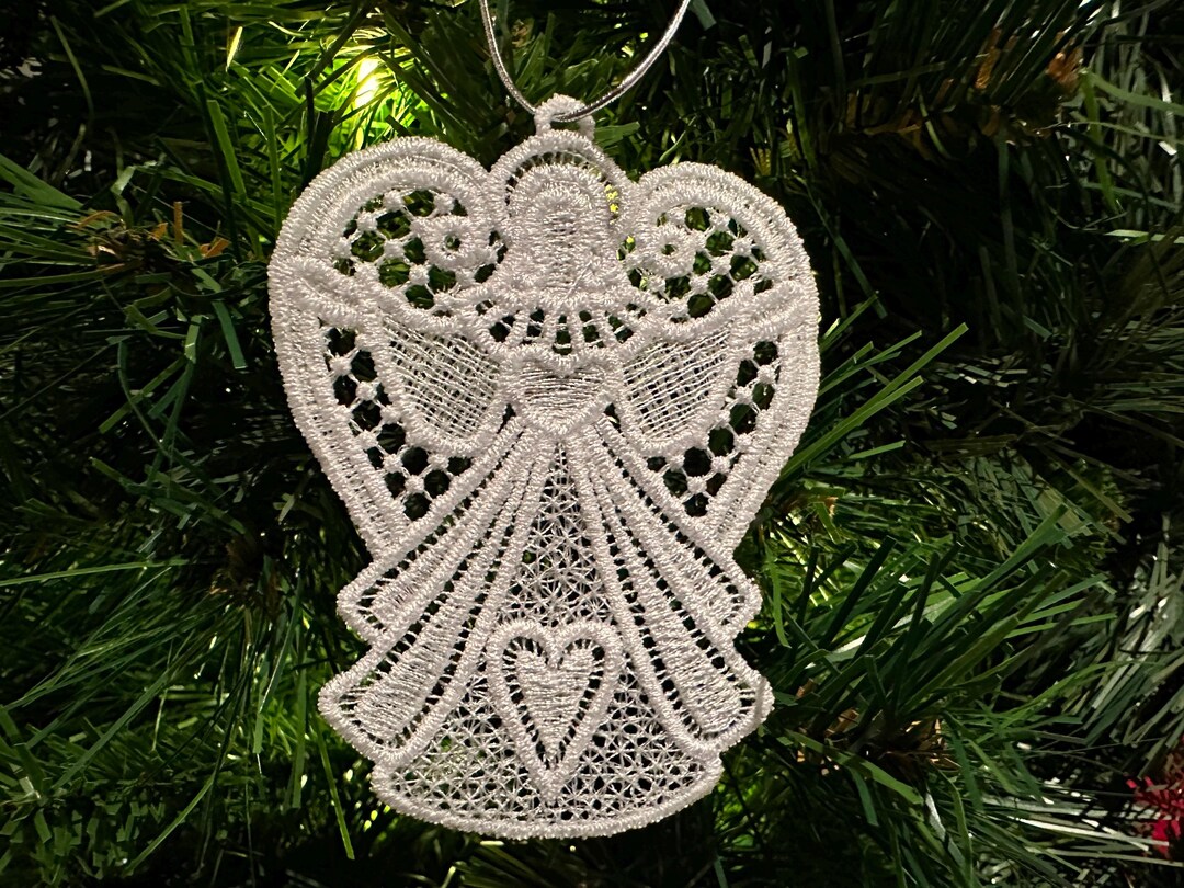 Charming Embroidered Lace Angel Ornament With Heart Accents, Christmas ...