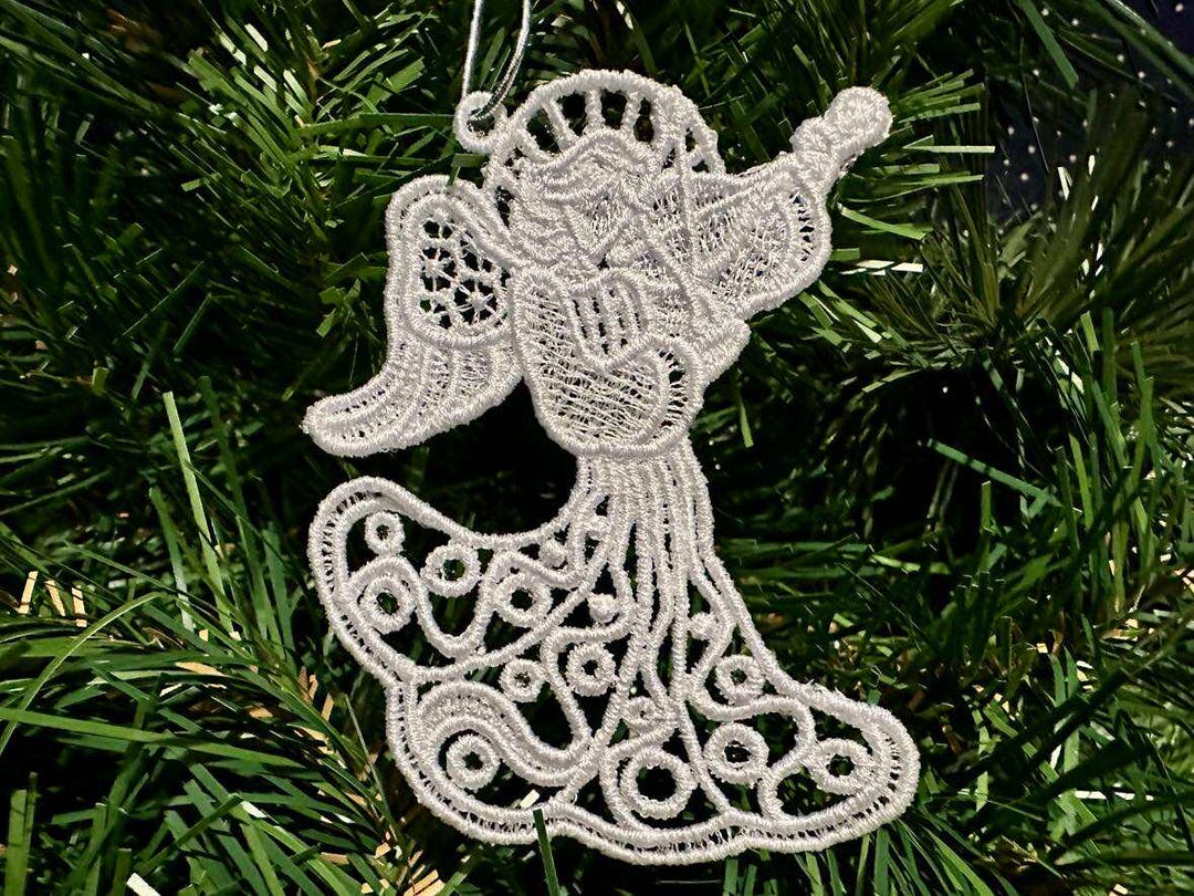 Beautiful Embroidered Lace Angel With Violin Ornament, Christmas ...