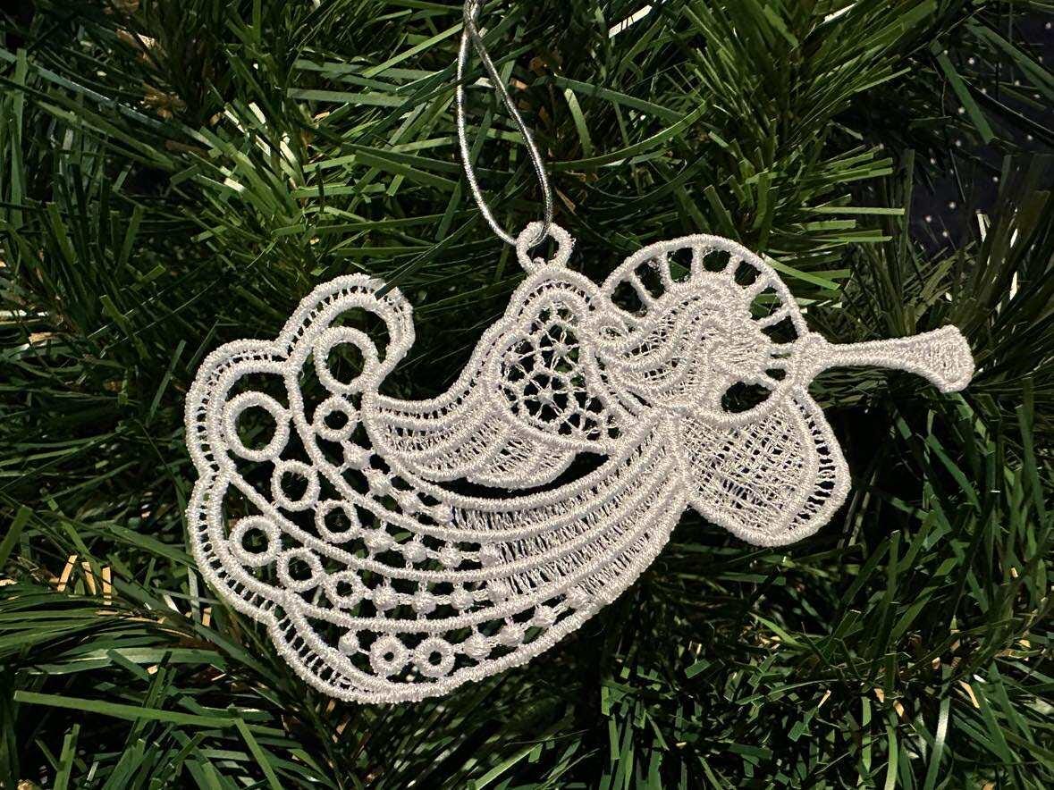 Classic Embroidered Lace Angel With Horn Ornament, Christmas or Wedding ...