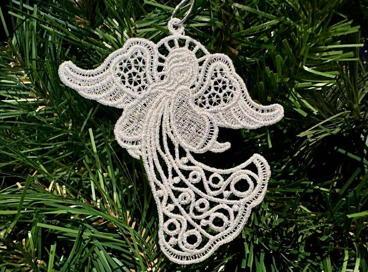 Classic and Elegant Embroidered Lace Angel Ornament, Christmas or ...