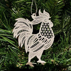 Embroidered Lace Rooster Ornament, Country Farmhouse Christmas Decor, Open-Work Rooster Decoration, Rooster Lover Decor