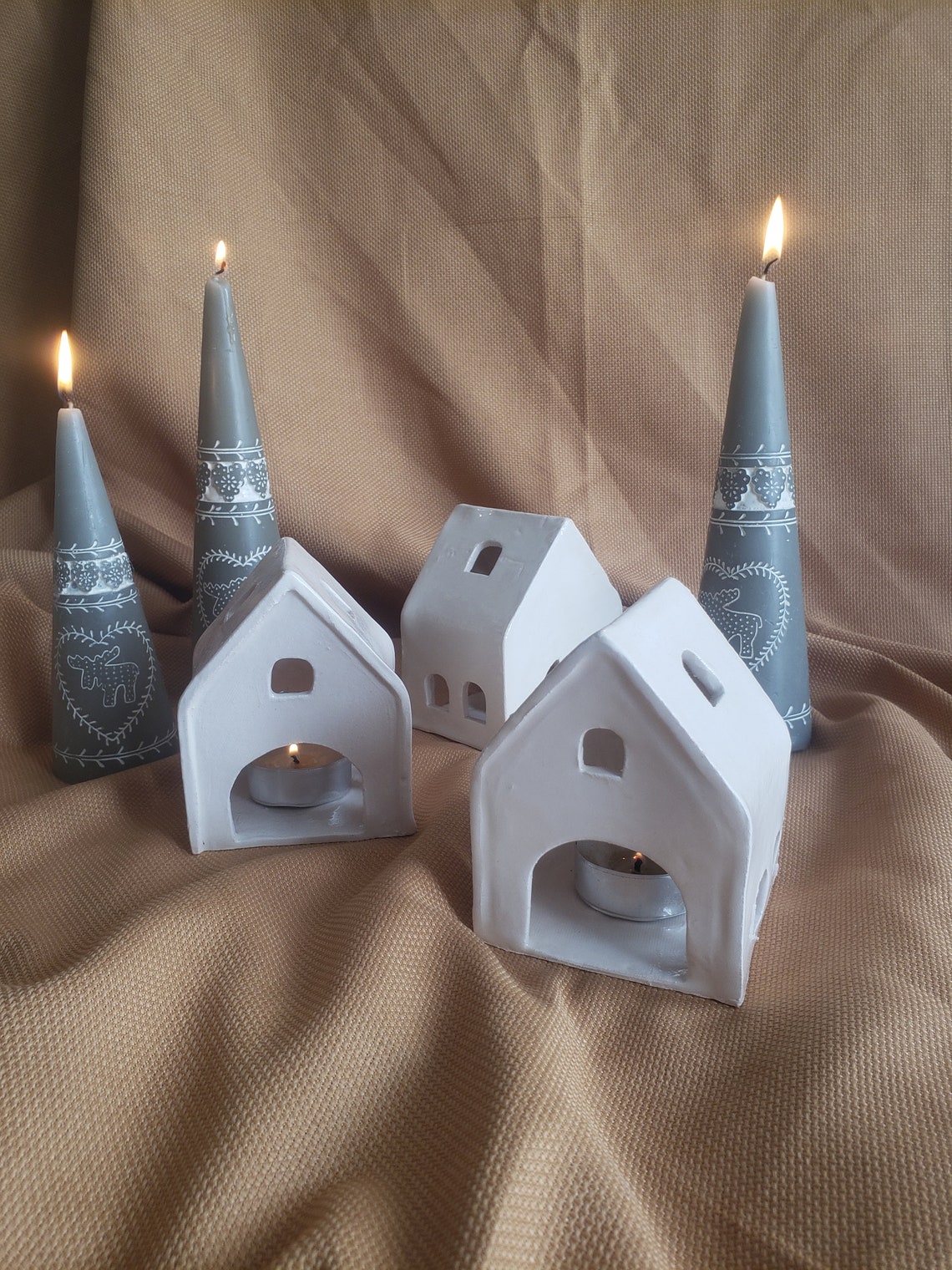 Ceramic House Candle Holder Handmade Cottage Town Tea Light Etsy