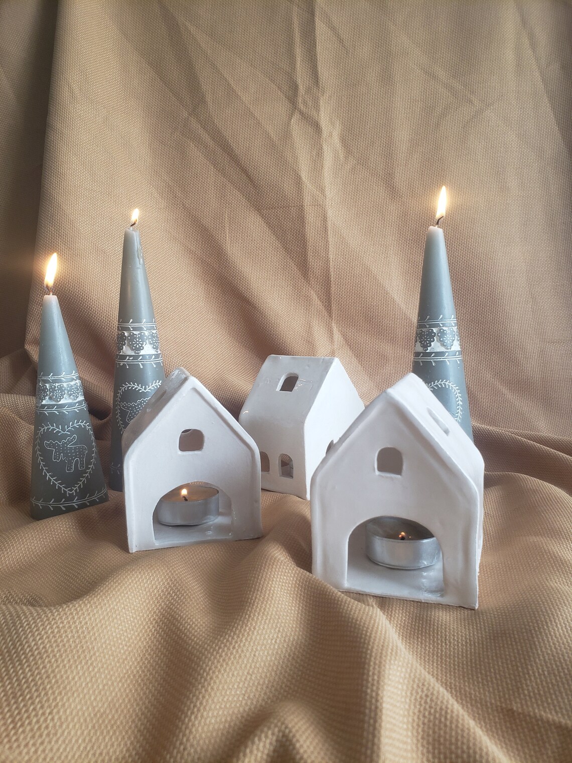 Ceramic House Candle Holder Handmade Cottage Town Tea Light Etsy