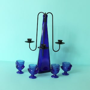 Cobalt colored glass candlestick France 1970