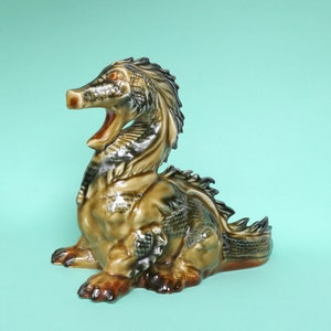 Vintage large Figurine Dragon majolica pottery Lvov USSR 1950-1960