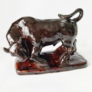 Figurine Bull old Gzhel of the USSR poured ceramics, majolica