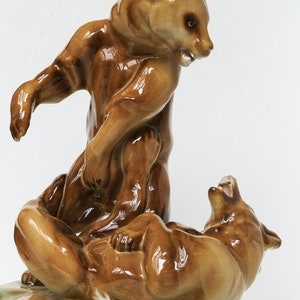 Large porcelain figurine sculpture Bear bear fight Zsolnay Hungary