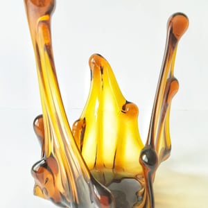 Vase boat ART GLASS colored honey glass Lviv 1970s