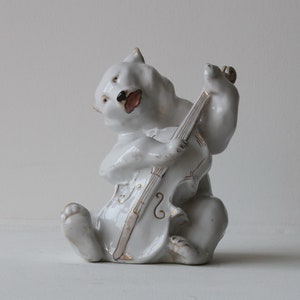 Porzellanfigur Bär mit Kontrabass Quartett der Porzellanfabrik Porzellanfabrik UdSSR 1949
