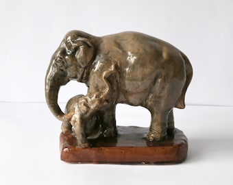 Figurine sculpture elephant pottery, majolica old Gzhel USSR